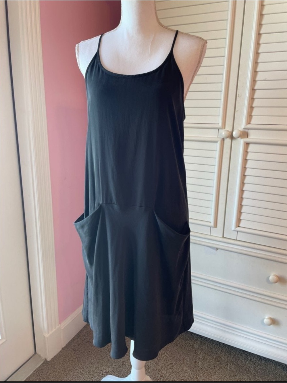 Theory Black Silk Racerback Dress Size 6 Minimalist Slip Dress